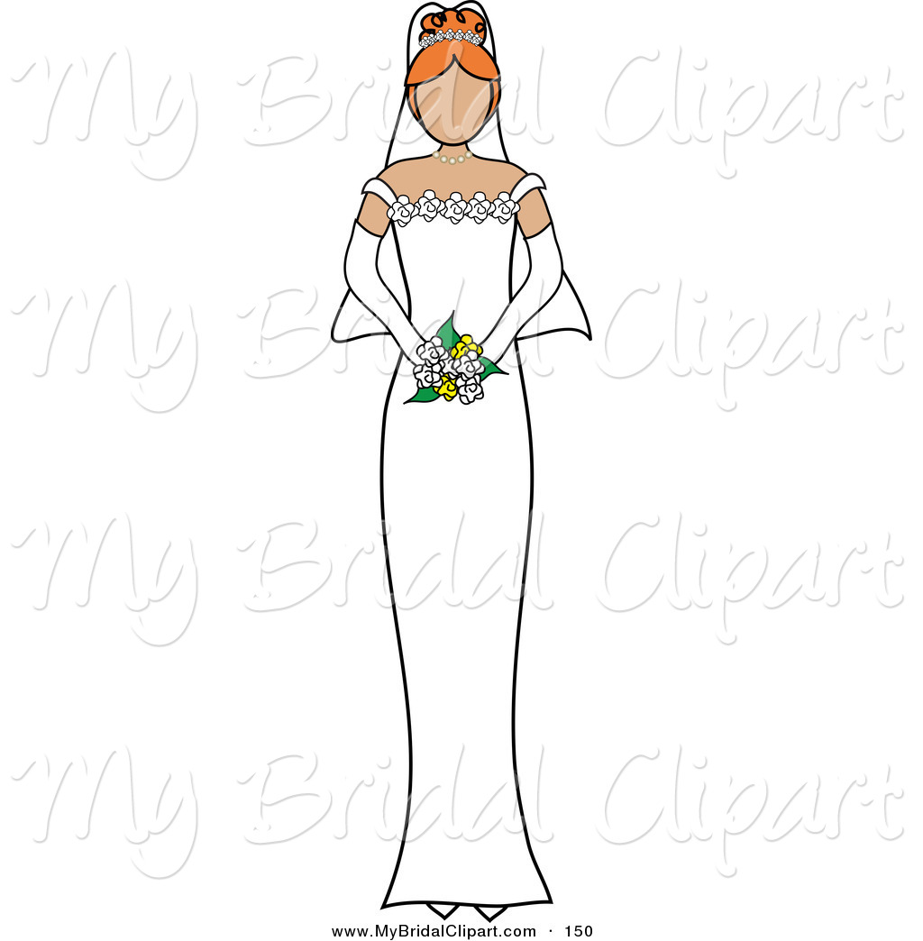 Bridal Clipart Of A Faceless Irish Bride Holding Her Bouquet On White