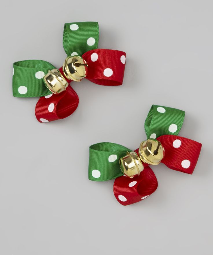     Bundles Red   Green Polka Dot Jingle Bell Bow Set On Zulily Today
