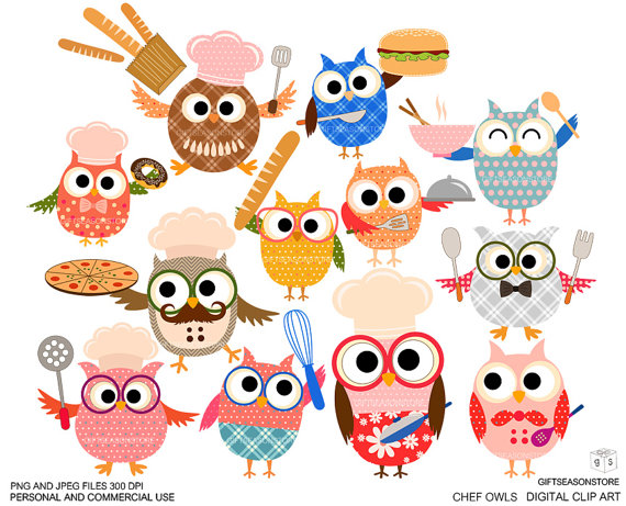 Chef Owls Digital Clip Art For Personal And Commercial Use   Instant    