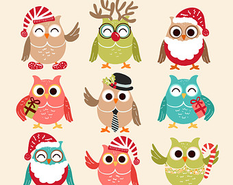 Christmas Owls Clip Art   Owl Clipart   Christmas Clipart   Owl Clip