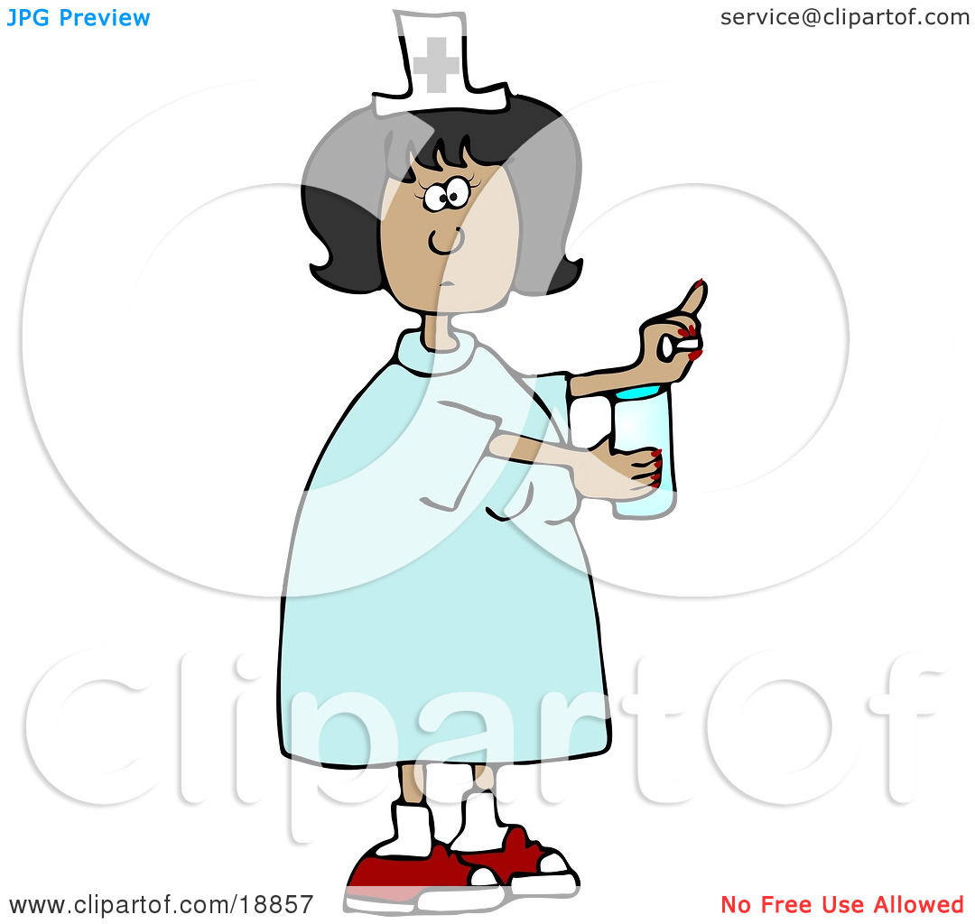 Clipart Illustration Of A Female Latina Nurse In A Blue Dress Holding