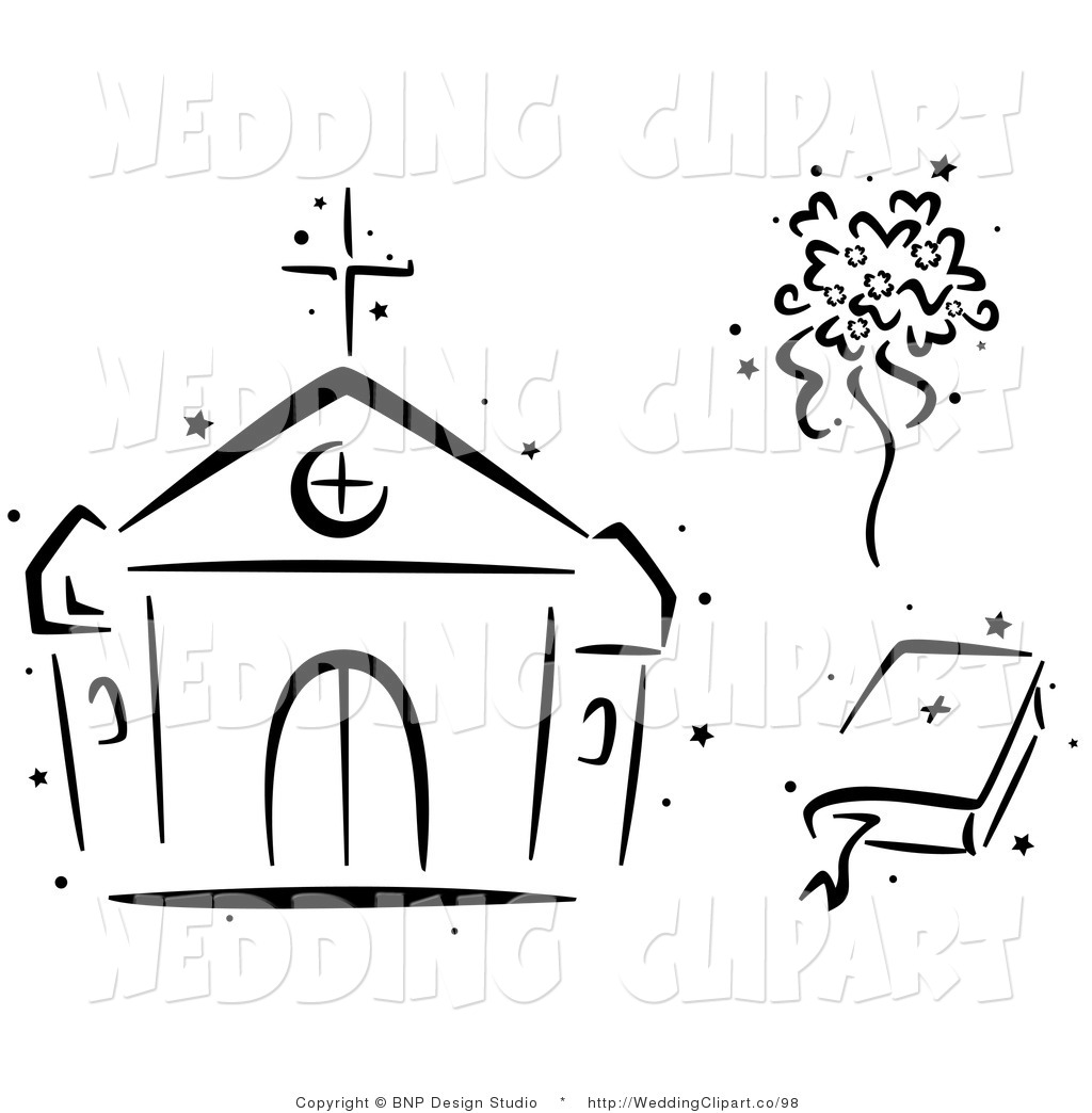 Clipart Of A Black And White Church Bouquet And Bible By Bnp Design