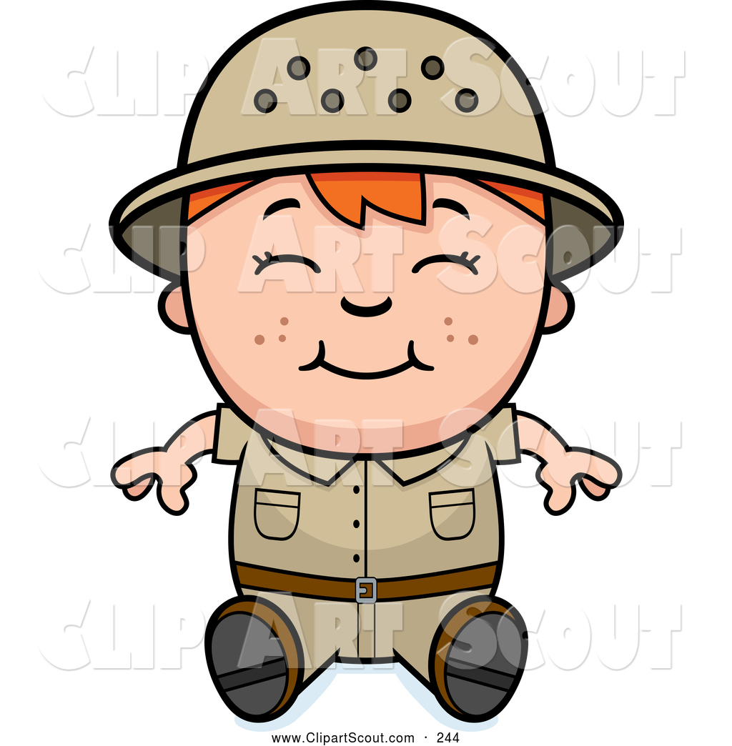 Clipart Of A Cute And Happy Red Haired Safari Boy Sitting By Cory
