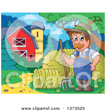 Clipart Of A Farmer And Dog Riding On A Hay Cart Drawn By A Horse In A