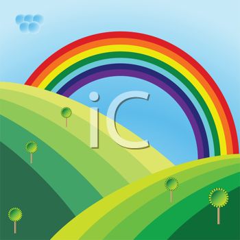 Iclipart   Retro Landscape With Trees And Rainbow Abstract Vector Art