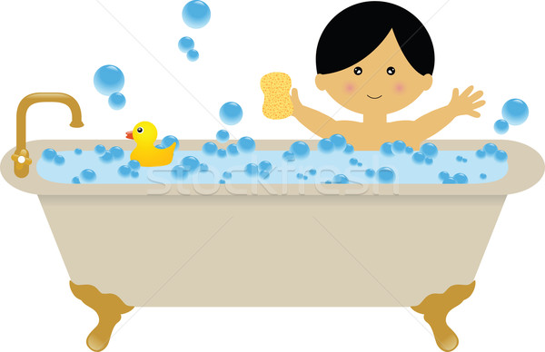 Illustration   Vector Illustration  A Boy Taking A Bath In The Bathtub