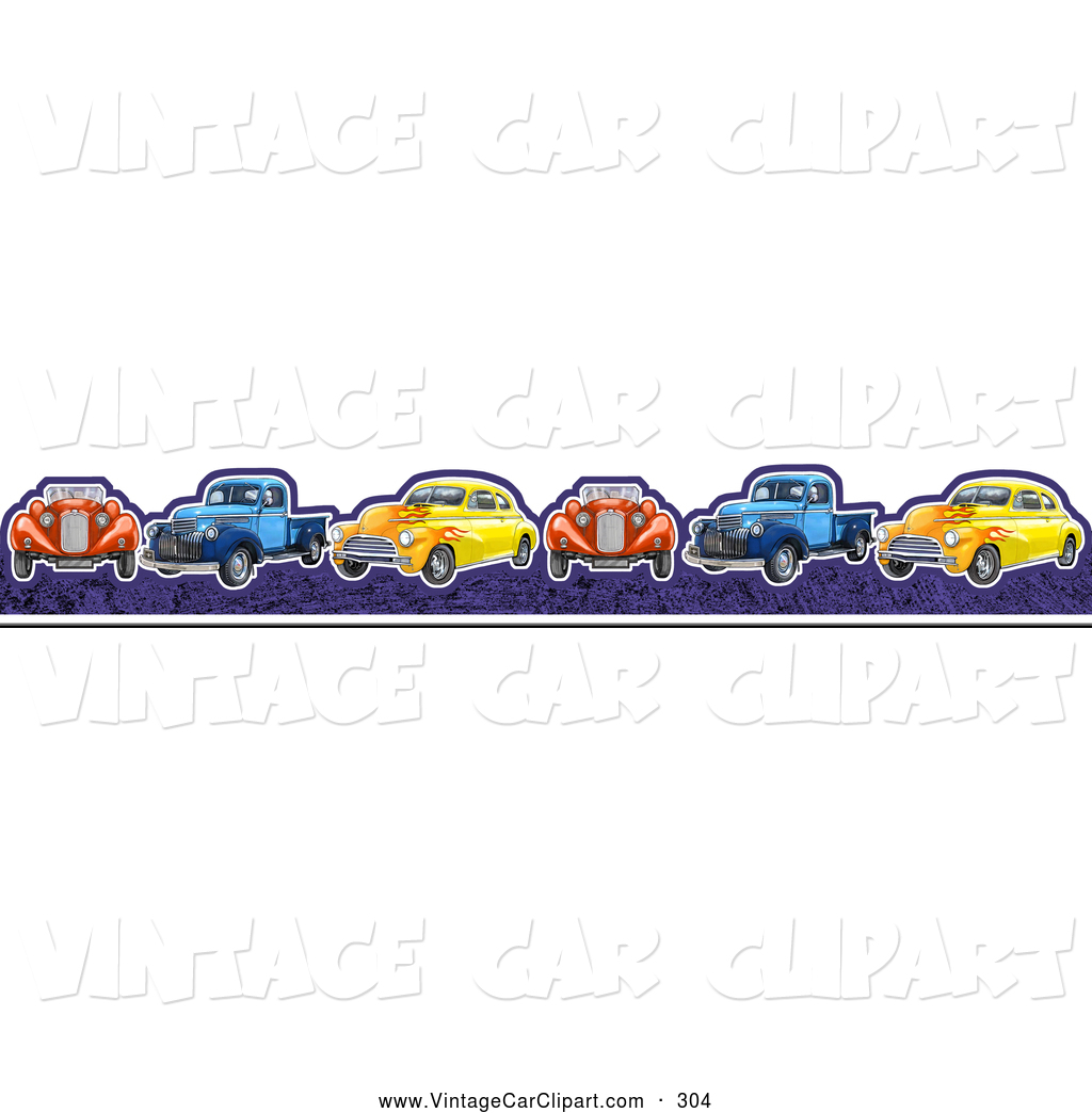 Larger Preview  Clipart Of A Border Of Vintage Cars And Trucks In A