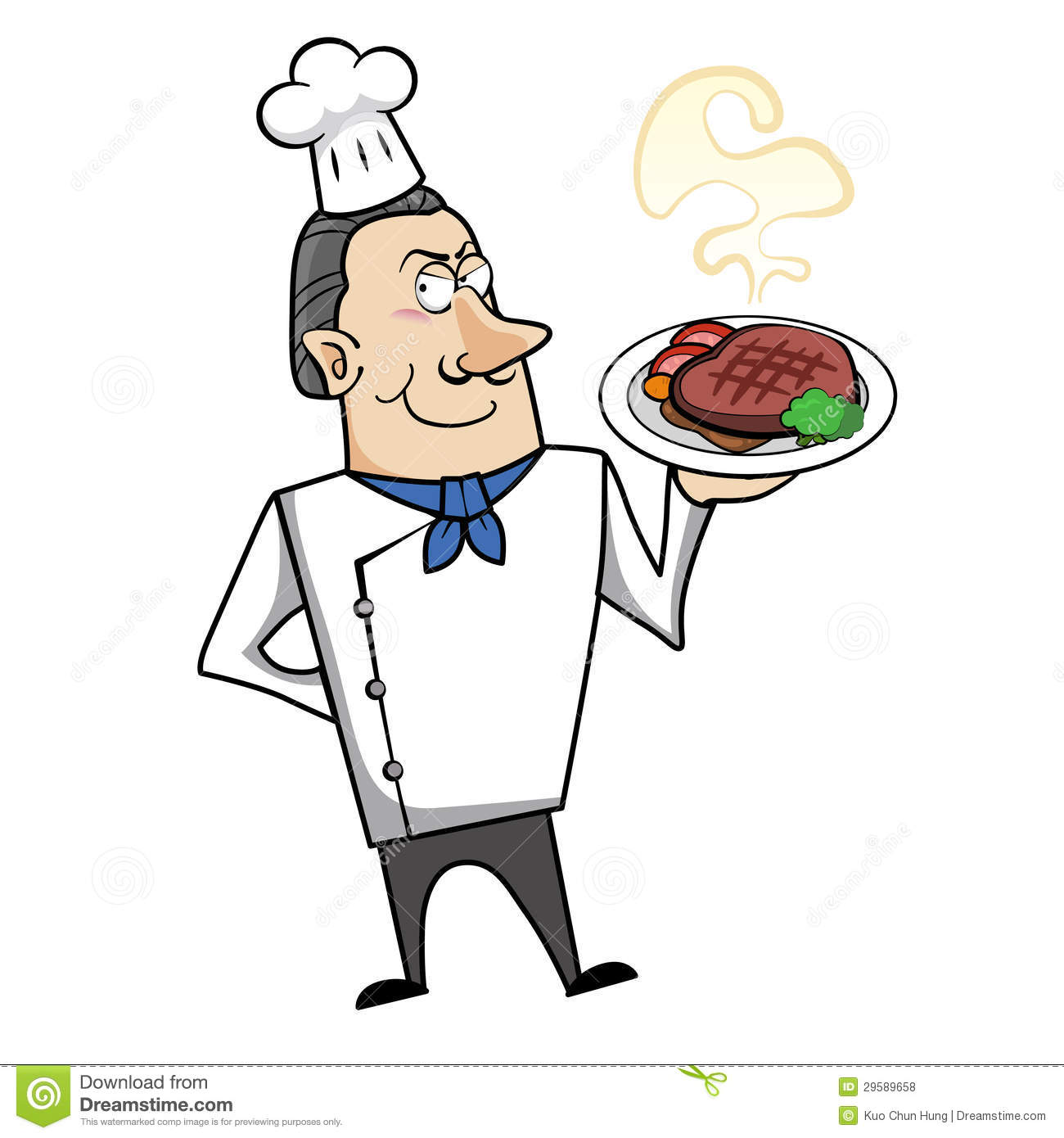 Mexican Man Grilling Steaks Royalty Free Clipart Picture