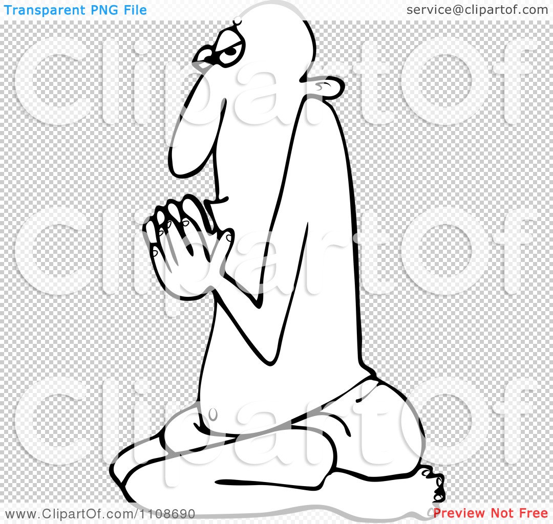 Pin Clipart Outlined Swami Man Kneeling In Prayer Royalty Free Vector