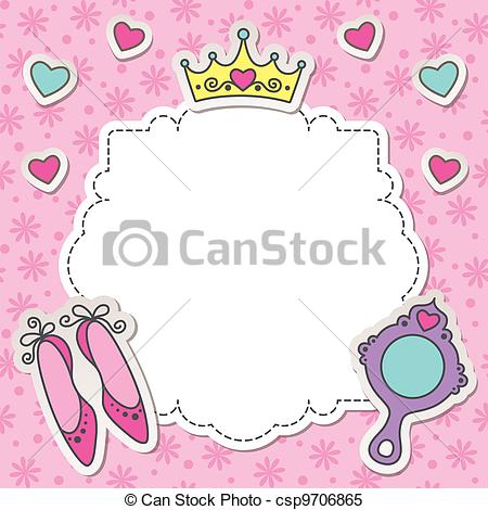 Princess Frame With Cartoon Shoes Mirror And Crown