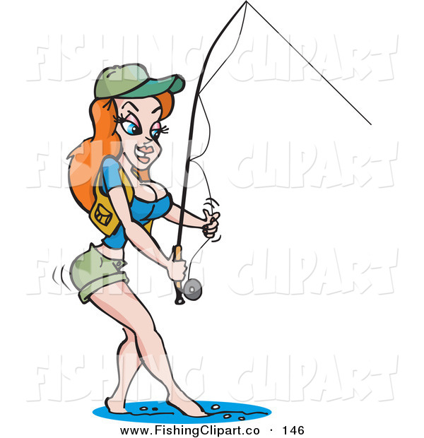 Redhead Woman Fishing Outdoors Fishing Clip Art Dennis Holmes Designs