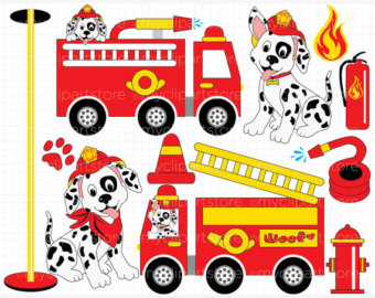     Rescue Dog   Fire Trucks Clip Art   Digital Clipart   Instant Download
