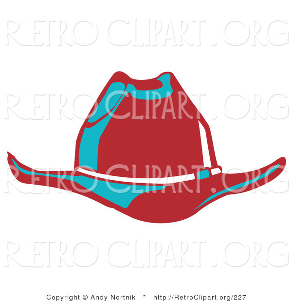 Retro Clipart Of A Red Cowboy Hat Cast In Blue Lighting On White By    