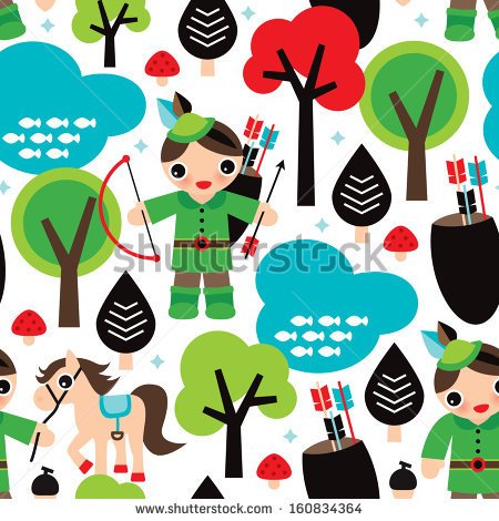 Seamless Boys Fairy Tale Robin Hood Illustration Background Pattern In