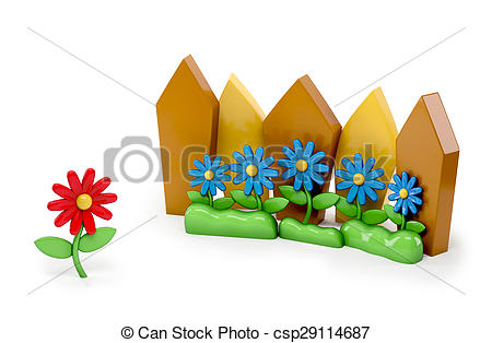 Stock Illustration   3d Cartoon Red Flower Stand Out Of A Crowd