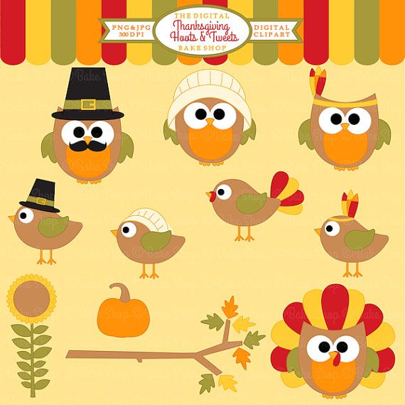 Thanksgiving Clipart Owls Birds Clip Art   Thanksgiving Hoots And Twe