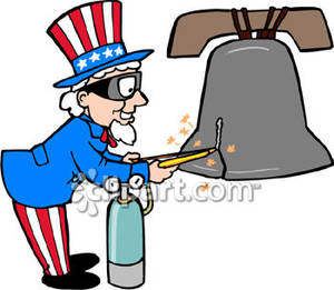Uncle Sam Welding The Liberty Bell   Royalty Free Clipart Picture