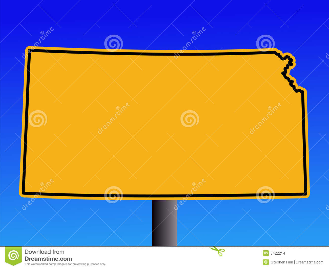 Warning Sign In Shape Of Kansas On Blue Illustration