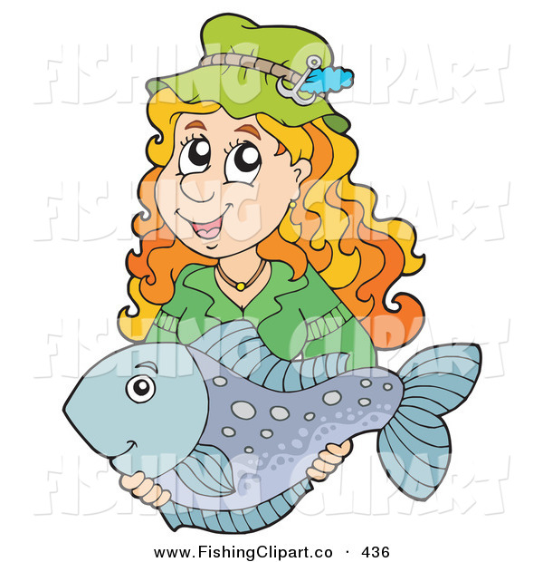 Woman Holding Her Smiling Caught Fish Fishing Clip Art Visekart