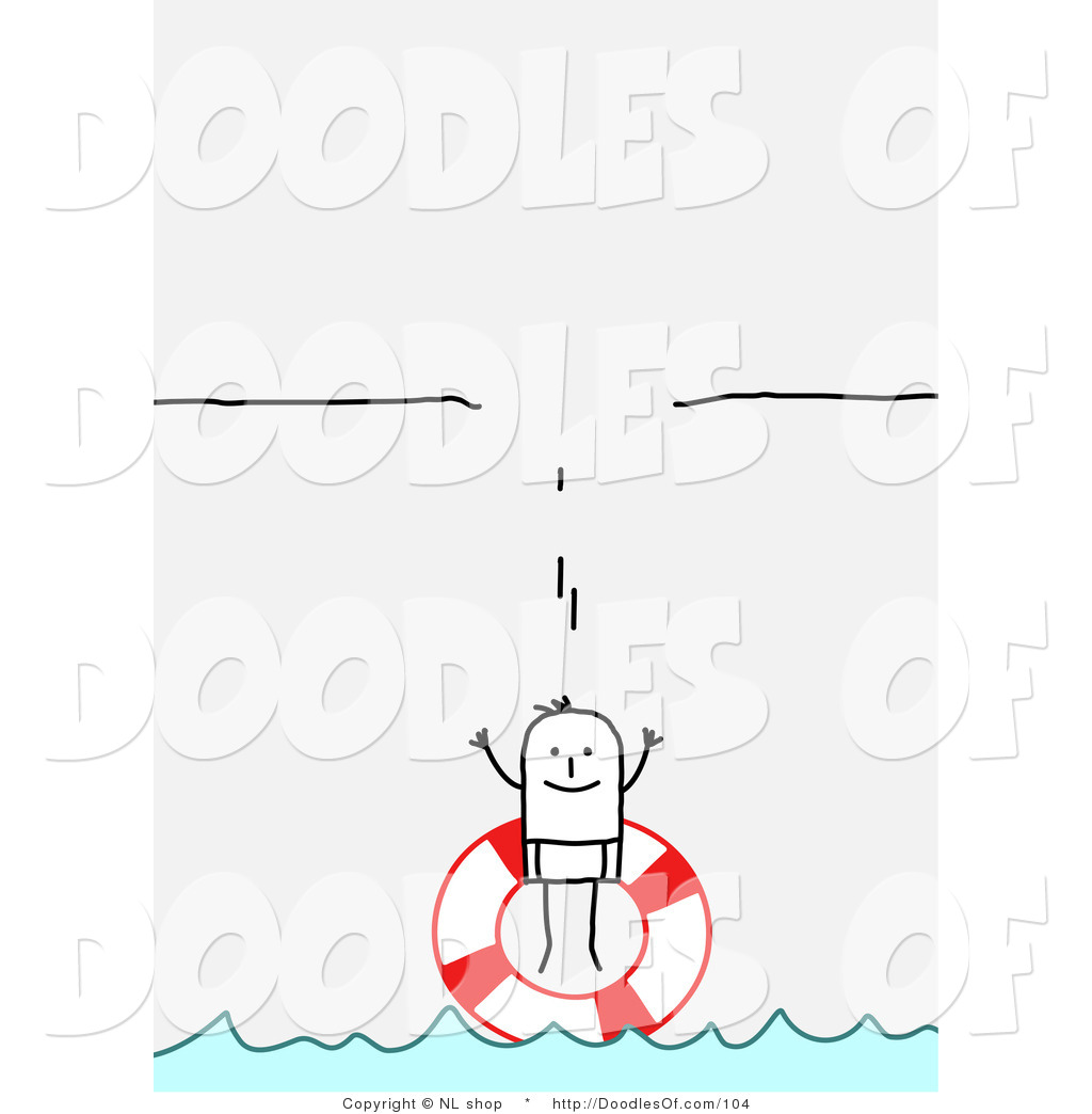     Clipart Of A Stick Person Man With A Life Saver Under A Broken Ledge