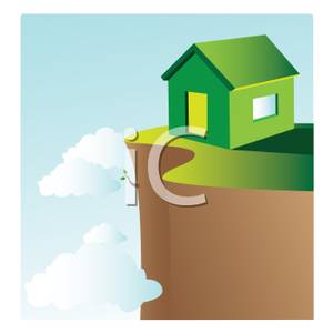     Depiction Of A Home Sitting On A Ledge   Royalty Free Clipart Picture