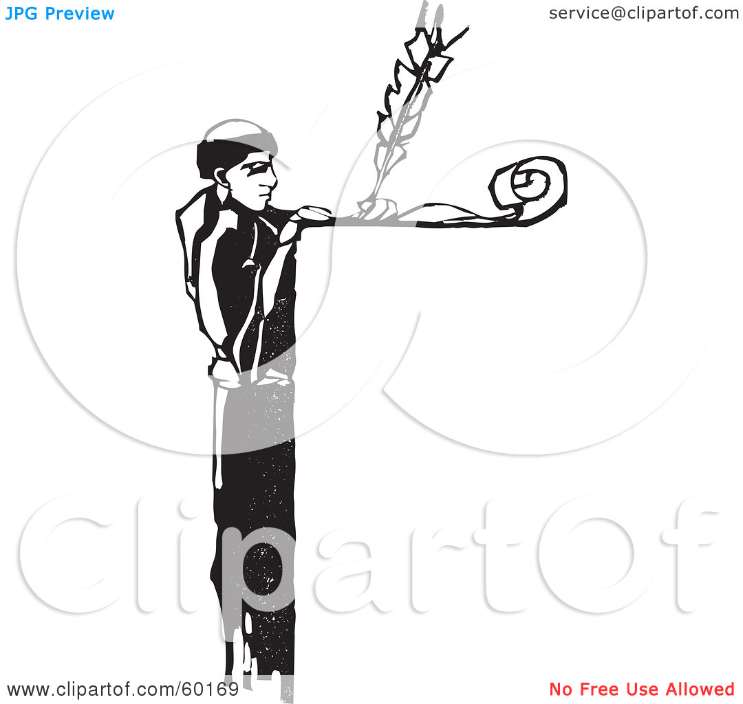 Rf  Clipart Illustration Of A Monk Writing With A Qill Over A Ledge