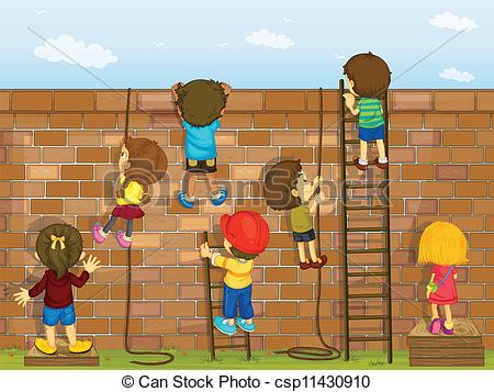 Vector   Kids Climbing On A Wall   Stock Illustration Royalty Free