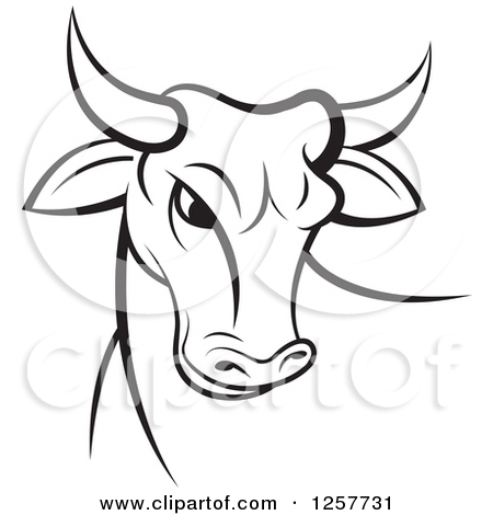Clipart Of A Black And White Bull   Royalty Free Vector Illustration