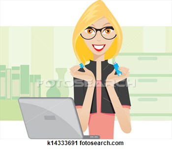 Clipart Of Office Lady Is Using A Thumbdrive K14333691   Search Clip    