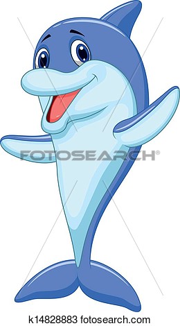 Cute Dolphin Cartoon Waving View Large Clip Art Graphic