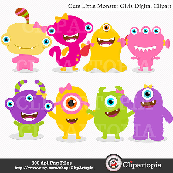 Cute Little Monster Girls Digital Clipart For Personal And Commercial    