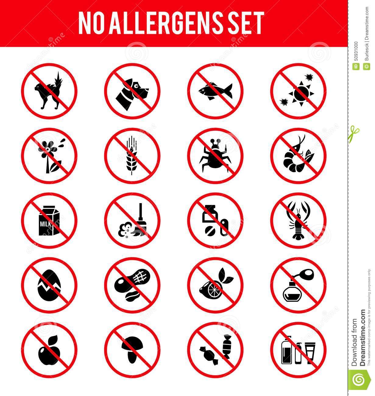 Set Of Allergen Free Products Icons  Insects And Wool Dust And    