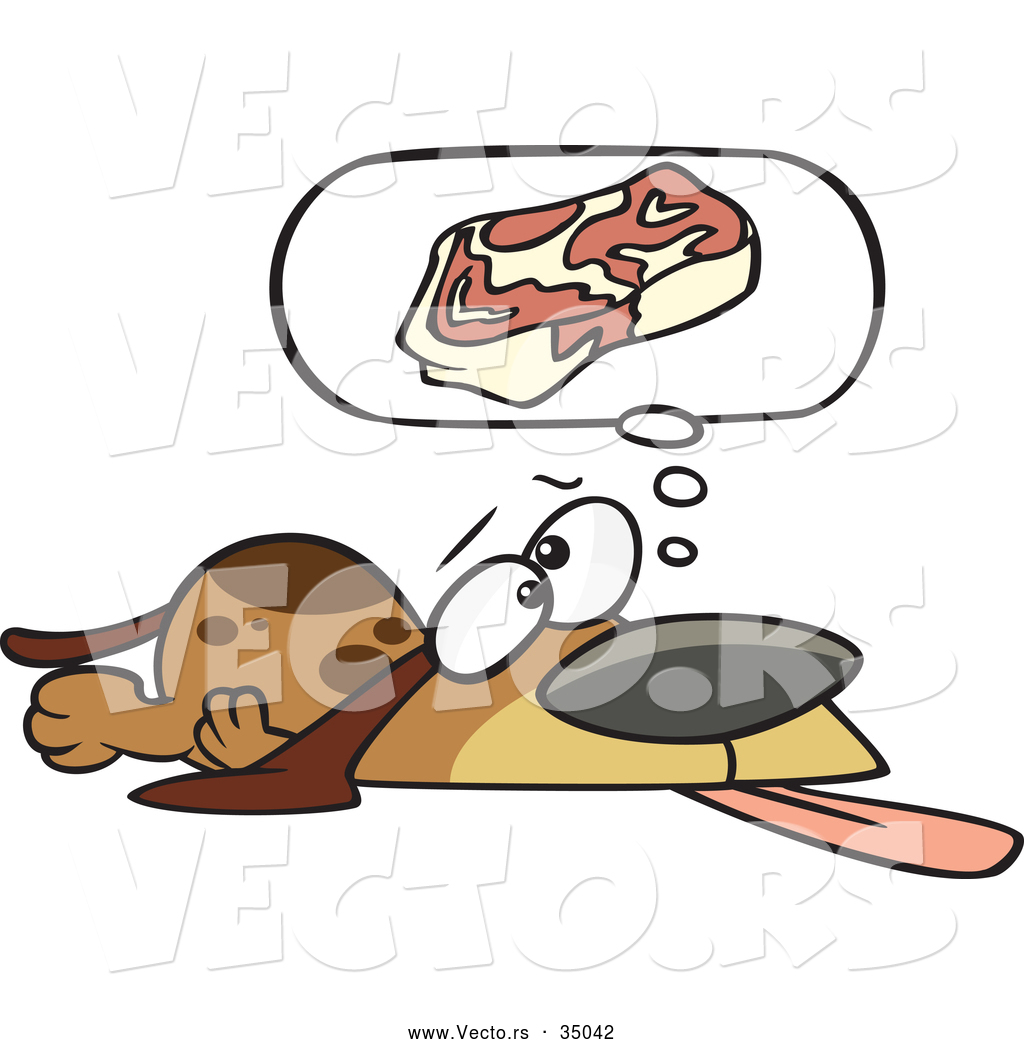 An Exhausted Cartoon Basset Hound Dog Hoping For Steak By Ron Leishman