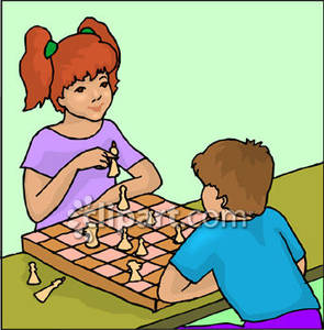 Boy And Girl Playing Chess Royalty Free Clipart Picture