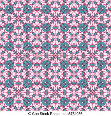 Bright Pink Turquoise And White Medallions In Seamless Pattern