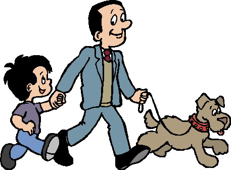 Clip Art Picture Of Boy And His Dad Walking The Dog