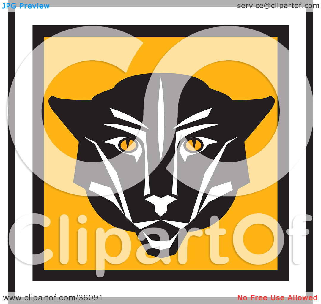 Clipart Illustration Of A Black Cougar Face On A Square Icon Trimmed