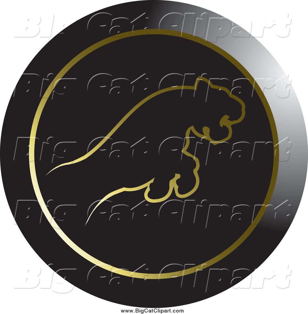 Clipart Of A Round Black And Gold Leaping Puma Or Tiger Icon By Lal