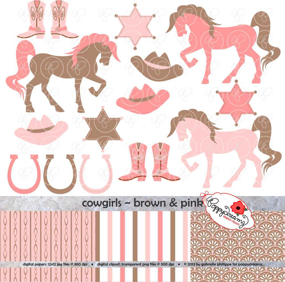 Cowgirls Brown   Pink  Digital Clipart Scrapbook By Poppydreamz