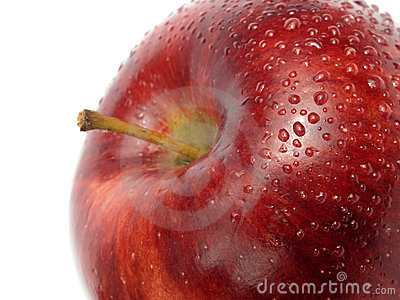 Detail Of Deep Red Apple With Moisture On The Surface