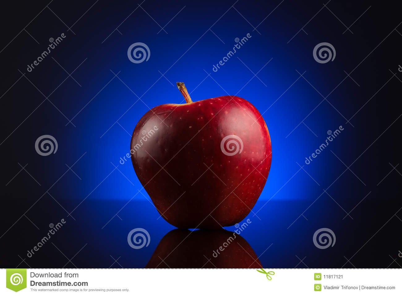 Fresh Red Apple On Dark Background With Blue Gradient