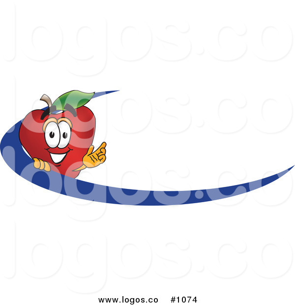 Logo Of A Red Apple Mascot Behind Dark Blue Slash By Toons4biz    1074