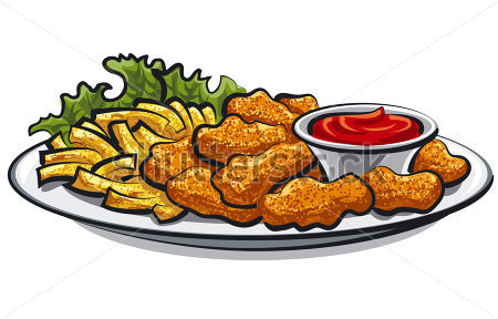 Panierte Chicken Nuggets Und Pommes Frites Mit Sauce Cliparts