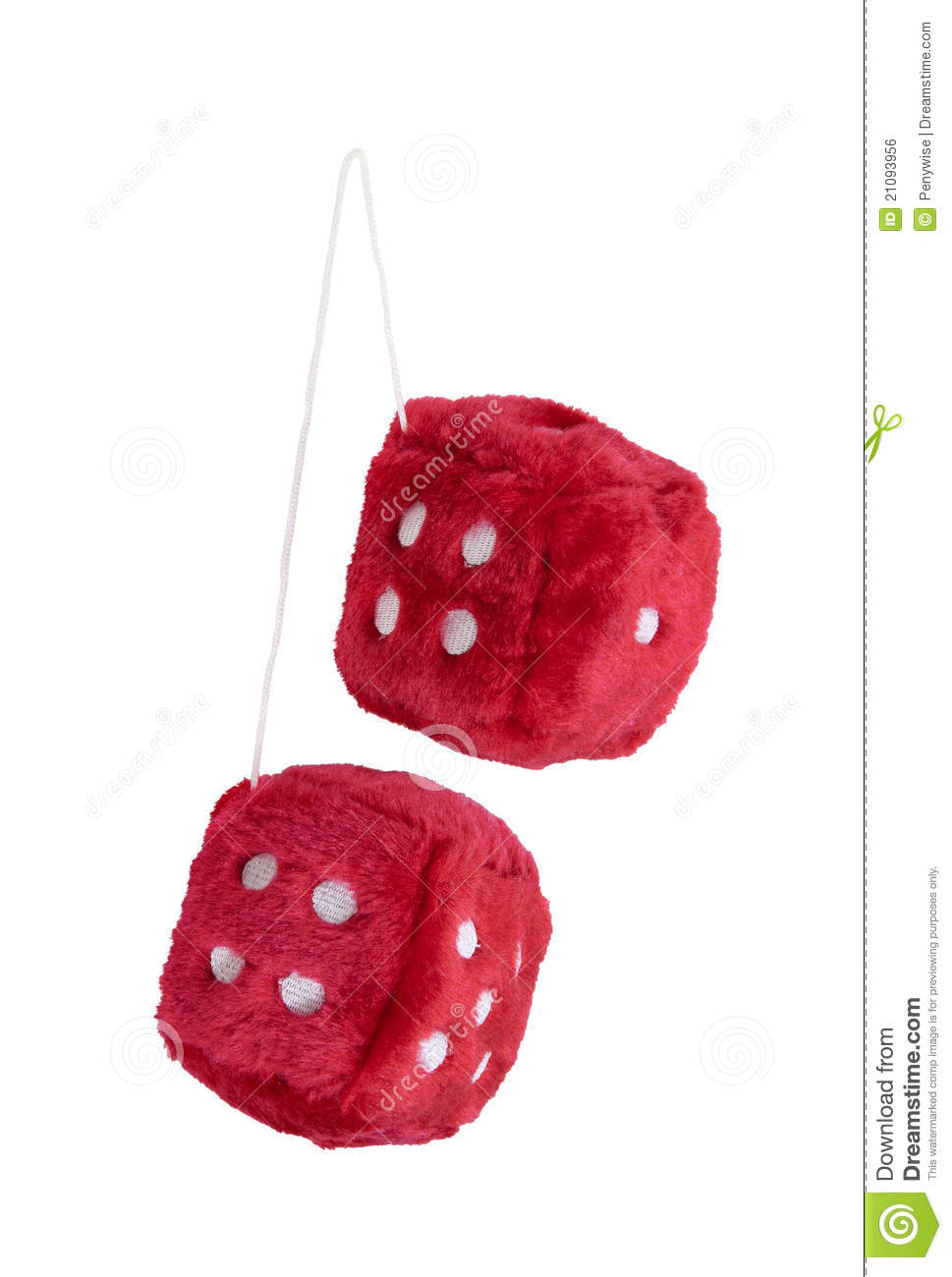 Red Fuzzy Dice With White Dots That Are Usually Hung From The Rear