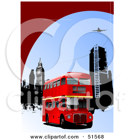 Royalty Free  Rf  Clipart Illustration Of A Red Double Decker Bus Near