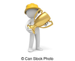 Safety Worker   A 3d Safety Worker Holding A Gold Trophy