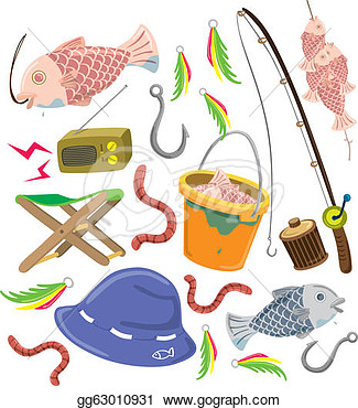 Set Of Colorful Fishing Stuff  Clipart Illustrations Gg63010931