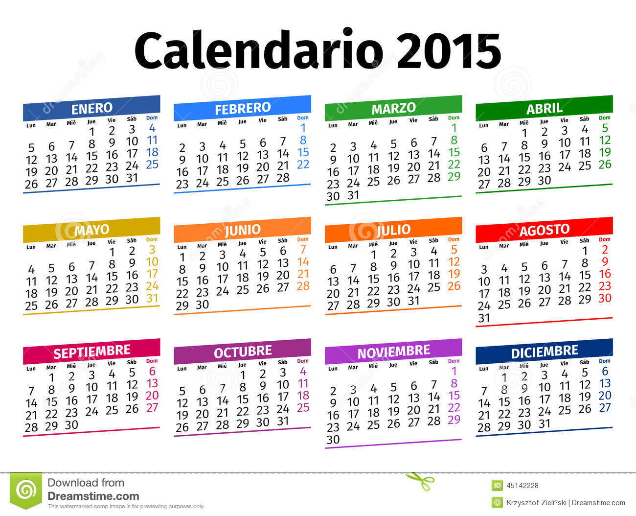Spanish Calendar 2015 Stock Photo   Image  45142228