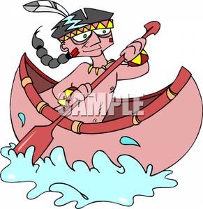 An Indian Man Paddling A Canoe   Royalty Free Clipart Picture