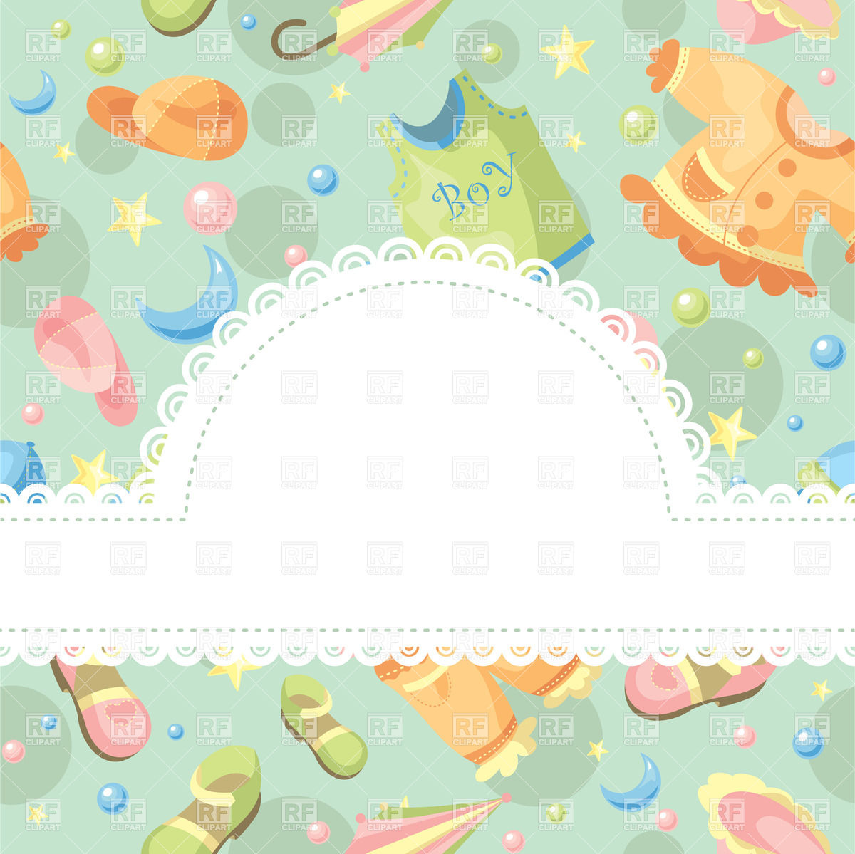 Background With Baby Clothing And Accessories   Frame With Lace For
